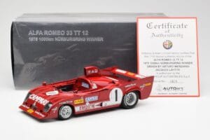 Alfa Romeo 33TT 12 #1 A. Merzario / J. Laffite 1000km Nurburgring Winner 1975 AUTOart 1:18 87505 Kov – obrázok 8 z 8