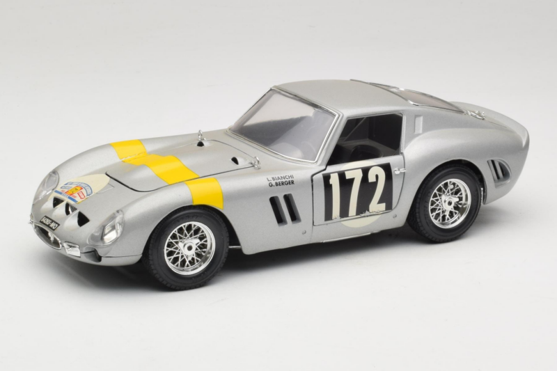 Ferrari 250 GTO #172 L. Bianchi / G. Berger Tour de France 1962 Strieborný Limitovaná Edícia Bburago 1:18 3011-S1 Kov