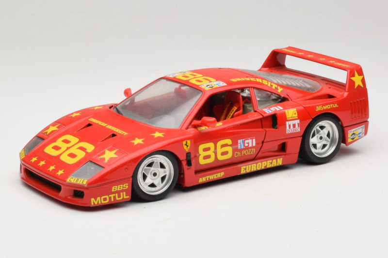 Ferrari F40 LM #86 Ch. Pozzi IMSA 24 Hours of Le Mans 1985 Červený Bburago 1:18 3332-P6 Kov