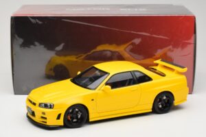 Nissan Skyline GT-R R34 Customized Version Žltý MotorHelix 1:18 M83412 Kov – obrázok 8 z 8