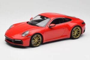 Porsche 911 992 Carrera 4S Guards Červený & Zlaté Kolesá Minichamps 1:18 153067328 Kov