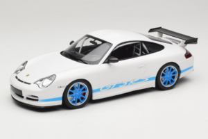 Porsche 911 996 GT3 RS Biely Modré Pruhy Minichamps 1:18 155062021 Kov