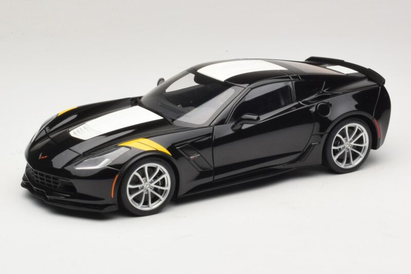 Chevrolet Corvette C7 Grand Sport Čierna s Bielymi Pruhmi AUTOart 1:18 71273 Kompozit