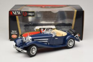 Mercedes 500K Roadster Modrý Bburago 1:20 3070 Kov – obrázok 8 z 8
