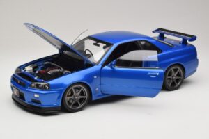 Nissan Skyline GT-R R34 V-Spec II Modrá Metalíza OEM Disky KK-Scale 1:12 KKDC120211-1 Kov – obrázok 2 z 8