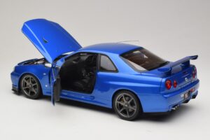 Nissan Skyline GT-R R34 V-Spec II Modrá Metalíza OEM Disky KK-Scale 1:12 KKDC120211-1 Kov – obrázok 5 z 8